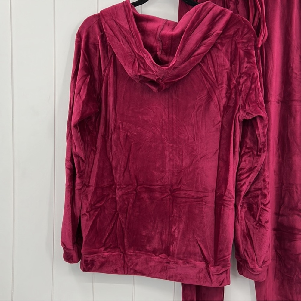 🆕Velvet Soft Burgundy Zip Sweatsuit Set HoodedJacket W/Pockets Size Large - Picture 6 of 9